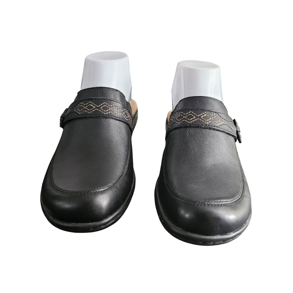Clarks Womens Leisa Dream Black Leather Mules Size 7.5 - Picture 2 of 9